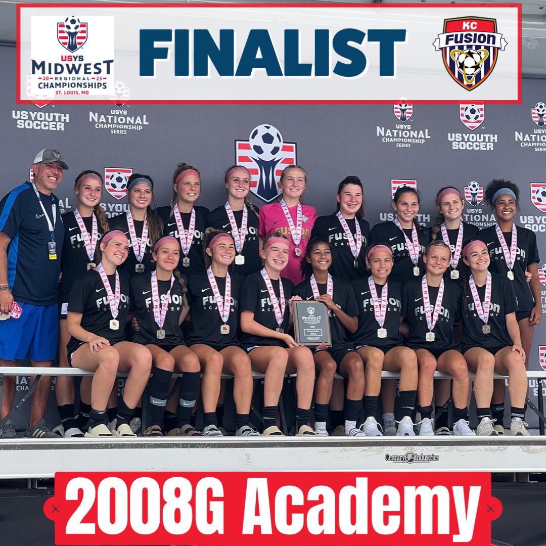 Incredibly proud of the 2008G Academy that finish as Finalists at the <a href="/USYouthSoccer/">US Youth Soccer</a> 2023 Midwest Regional Championships. Rest up and let’s get it at Nationals! #FORitALL #ROADtoFL #USYS #WeAreYouthSoccer #KSYouthSoccer <a href="/kcfusionacad08g/">KC Fusion 2007/08G Academy</a>