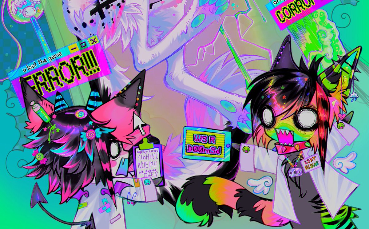 💀⚡🧪⚠3Xp3r1M3Nt Br34K0uT!!⚠🧪⚡💀
My piece for the Zine SPARKLEPATHY. 
🌈🐺🧪🌈🌴🐬⚡🧪🐺🐠🌈
#sparkledog #emodog #scenecore #emo #scenedog #furry
You can still buy the digital zine (link in comments <3)