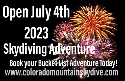 ColoradoSkydive's tweet photo. Open July 4th 2023 for Skydiving Adventures. Book you tandem before its too late. 719-285-4050. https://t.co/Oc4YLhC30e