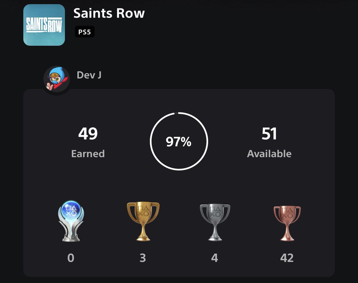 WhoDevv's tweet photo. @SaintsRow Any update on when the jack of all trades trophy will be fixed? It’s the last one I need @SaintsRow https://t.co/m82HYmJfxE