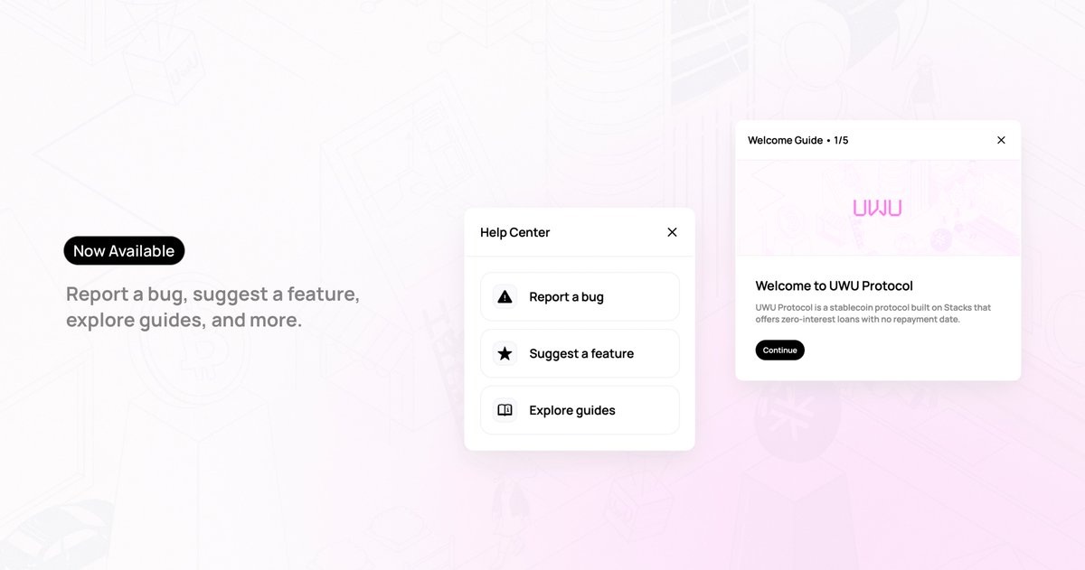 We've launched a series of easy-to-follow guides to help anyone use UWU Protocol.

Plus, we've added a new support widget for you to report bugs, suggest new features, and access all available guides.

Check it all out now on the Web App! ✨