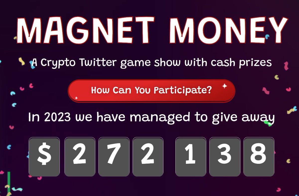 RookieXBT's tweet image. TOTAL GIVEN AWAY : $272,1389

magnetmoney.show