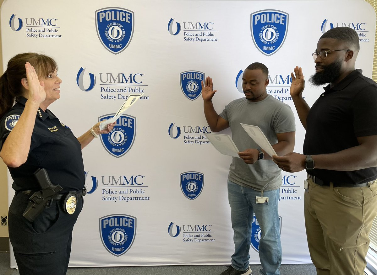 UMMCPolice's tweet photo. Yesterday we welcomed Officer Parker (L) and Officer Trotter (R) to the U! Welcome aboard! 🚔 #UMMCPD https://t.co/xk0Upz1nxD