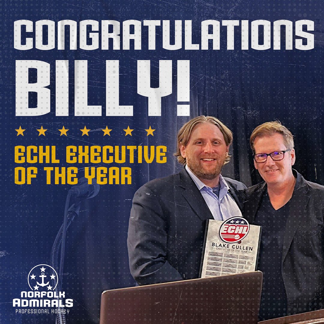 We are thrilled to announce that the President of the Norfolk Admirals, Billy Johnson, has won the 2022-2023 ECHL Executive of the Year award! 🎉

Click the link below to read the full press release!💙🏒💛 #757 #norfolk #downtownnorfolk #HockeyTwitter 

norfolkadmirals.com/en/news/norfol…