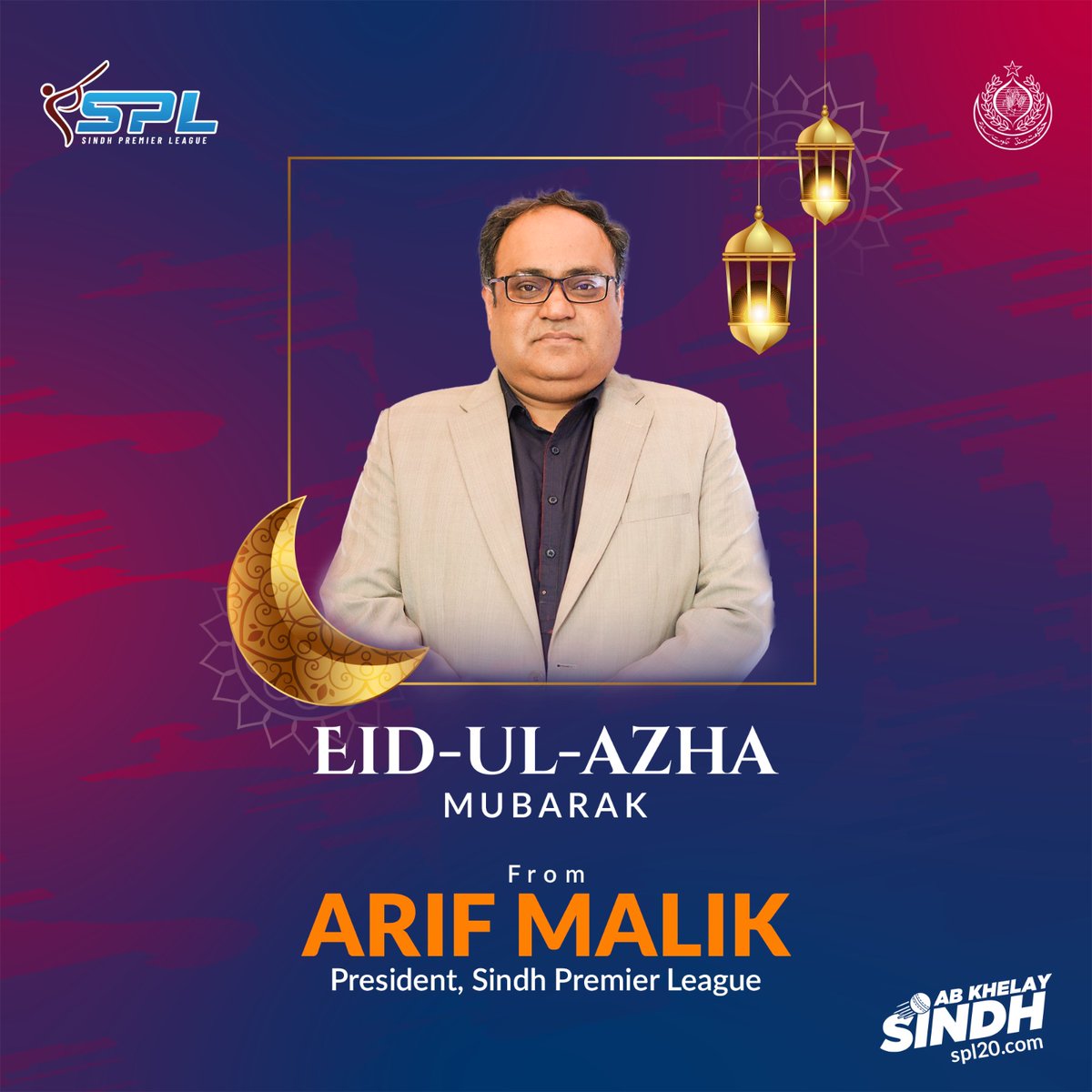 spl20official's tweet photo. Wish you all a happy Eid-ul-Azha and joyous times ahead.
#spl #GovtofSindh #shahidafridi #abkhelaysindh #CuttingEdgeSport #SindhPremierLeague #AlHayatGroup #TPT #ZGroup #GFSBuildersandDevelopers #ArifMalik https://t.co/1Md0axPook