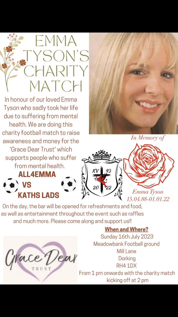 On Sunday 16th July if you fancy a day out and  
Watch a game of football please come along 
Fiver on the door for charity 
Unfortunately there will be no live music ⁦⁦<a href="/surreyfa/">Surrey FA</a>⁩ have put a stop to it !! #charity