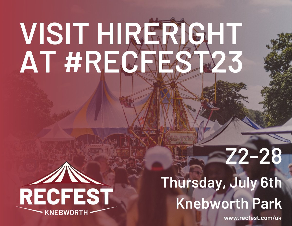 HireRight's tweet image. We&apos;re excited to be back at @RecFest2012!  HireRight will be hosting a Q&amp;amp;A at the Disrupt stage. We&apos;ll have our stand open all day, with a bar in the afternoon - stop by for a drink, and let us tell you about building the ultimate #backgroundscreening program! #RecFest2023