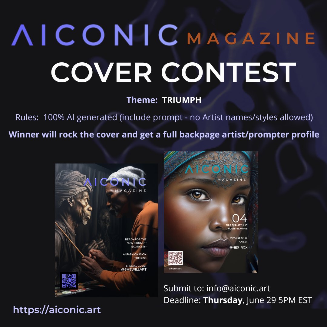 Everyone!  Thank you for the incredible images so far.

It's not to late for my last minute family out there - let's fire up MJ 5.2 and get those last minute submissions sent to info@Aiconic.Art

Only 1 Day left!