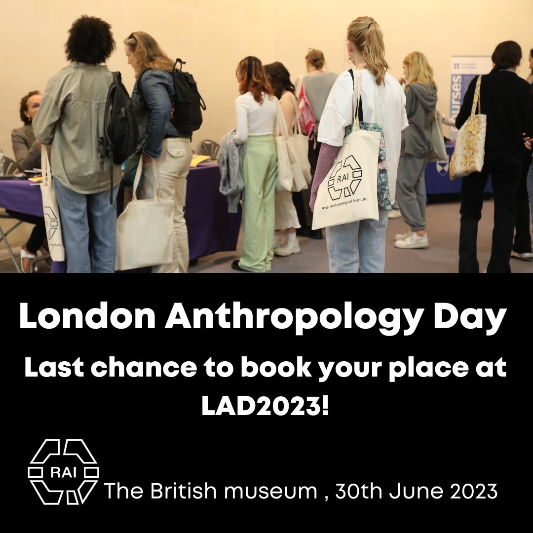 Final chance to book your place at London Anthropology Day 2023! Booking will close tomorrow (Thursday 29th) at 3pm. Go to londonanthropologyday.co.uk to book your place now. #anthropology #study #careers #university