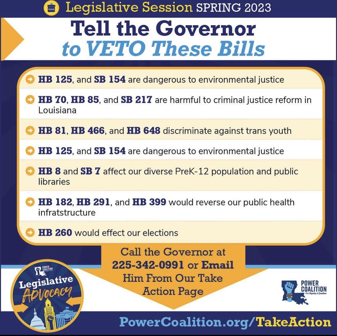 PowerCoEJ's tweet photo. #LegeUpdate: @LouisianaGov has vetoed HB 85! This is good news. This law would have made it a crime for people to be within a certain distance of a law enforcement officer while engaged in their duties. This bill is unconstitutional and infringes on our 1st Amendment Rights. https://t.co/z1lanHbmWu