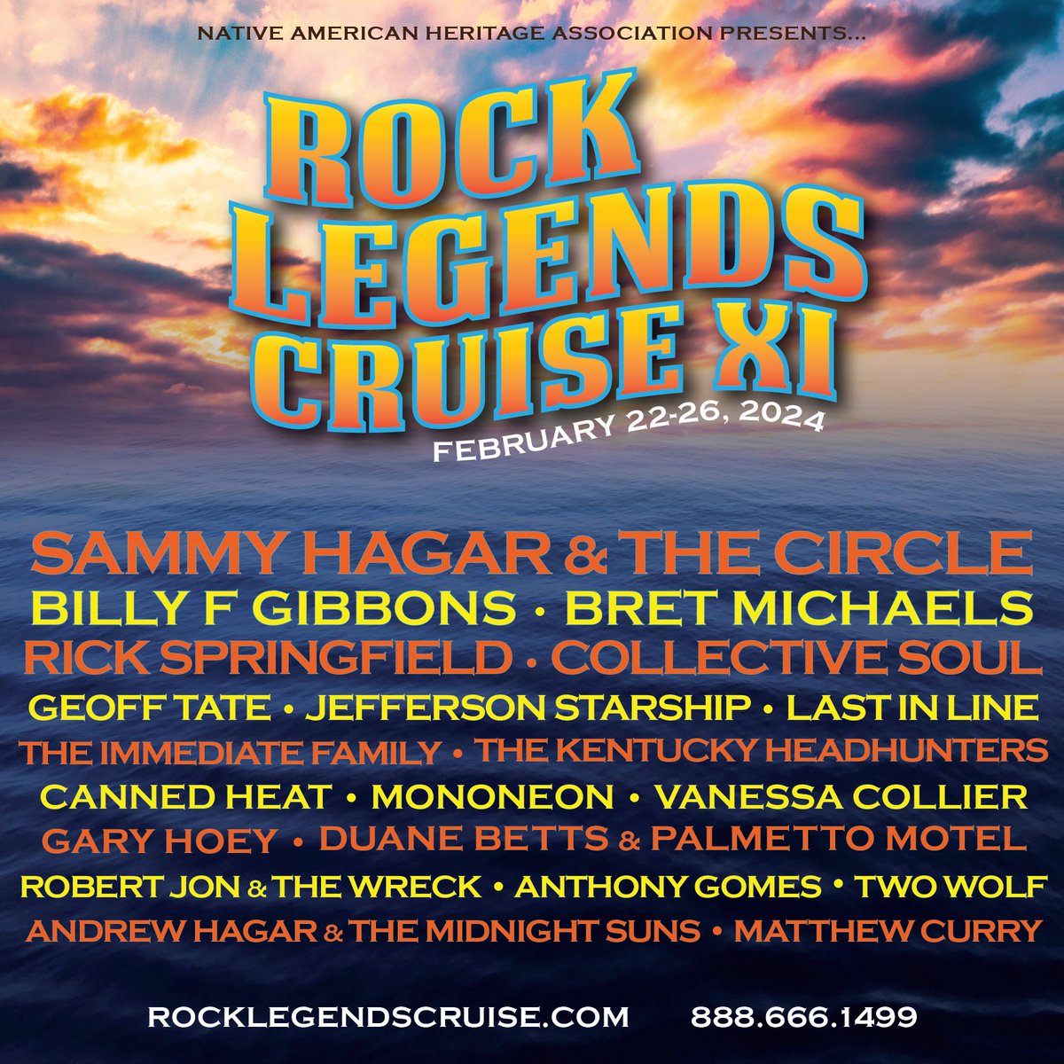 Sail away with Sammy & The Circle, @BillyFGibbons, @BretMichaels, @RickSpringfield and more on the Rock Legends Cruise XI 🎸 Mark your calendars for February 22-26, 2024 as the rock festival cruises from Miami to Puerto Plata! Tickets and more info at  rocklegendscruise.com/rlc11/