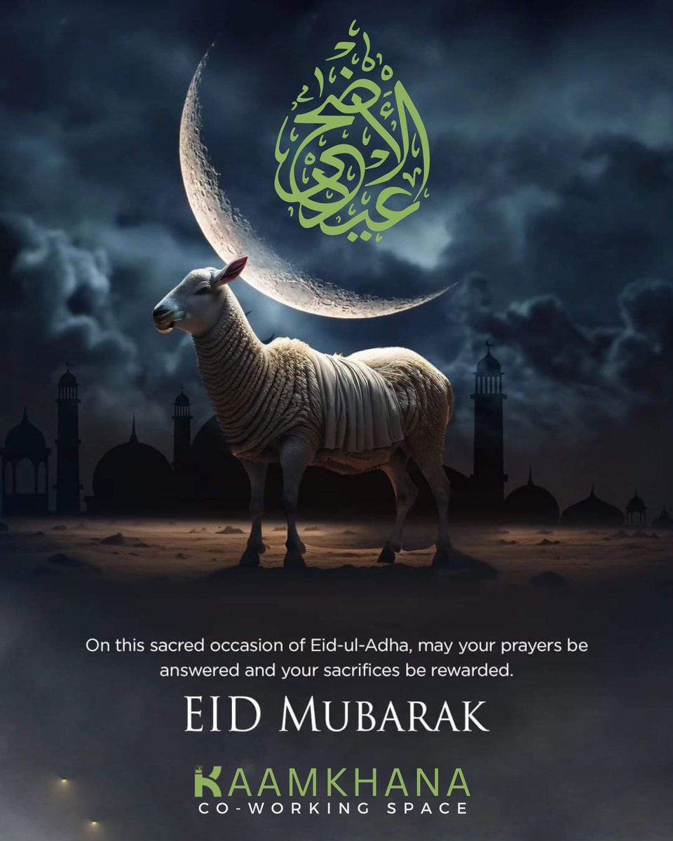KaamKhana's tweet image. On this blessed day, let us remember the sacrifice of Prophet Ibrahim (ع) and renew our commitment to faith, love and compassion. 🕋

Eid Mubarak to all the Muslims around the globe 🌙💚

#kaamkhana #kommunity #coworkingspace #coworking #workspace #eiduladha #eidmubarak  #Hajj