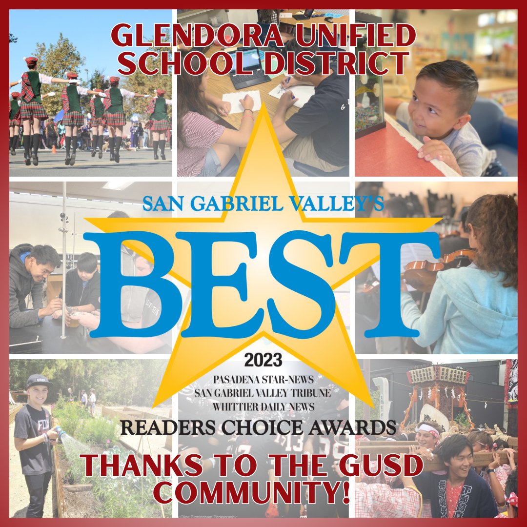 We are excited to announce GUSD has been voted the BEST school district in the San Gabriel Valley. Thank you to the San Gabriel Valley News Group for the honor.