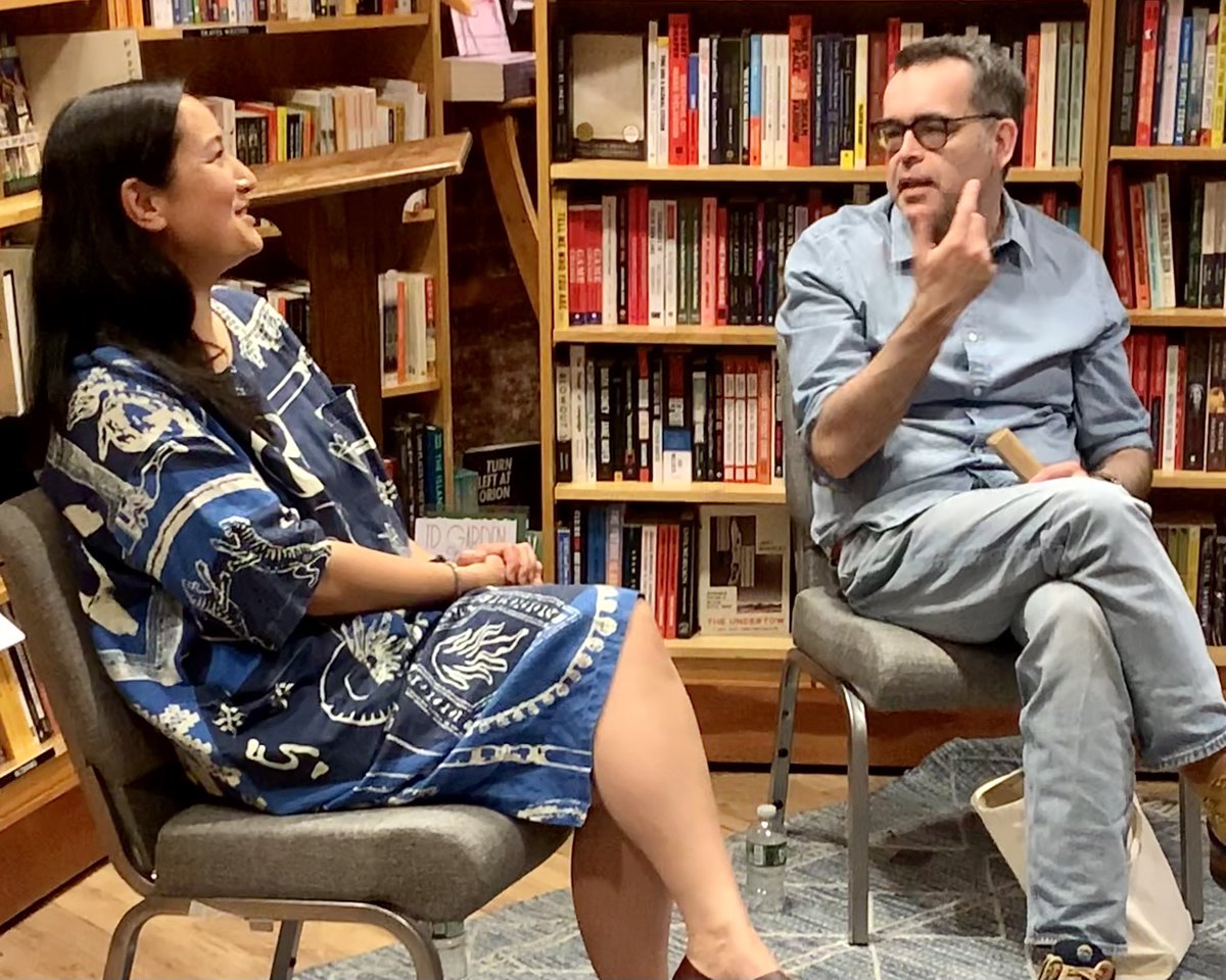 DrinksWithNick's tweet photo. Owen King and Michelle Min Sterling discussing their work @newtonvillebks. Such a wonderful exchange! #OwenKing #Curator #MichelleMinSterling #CampZero @AtriaBooks @ScribnerBooks https://t.co/1ucIiA2UOs