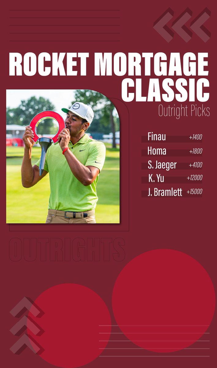 Here is my full #betting card for this week’s #RocketMortgageClassic!

Units in play can be found in my preview article pinned on my profile!

#Golf #GolfBetting #PGA #PGATour #sportsbettingadvice #Sportsbettingonline #sportsbettingpicks #sportsbets #Sportsbettor