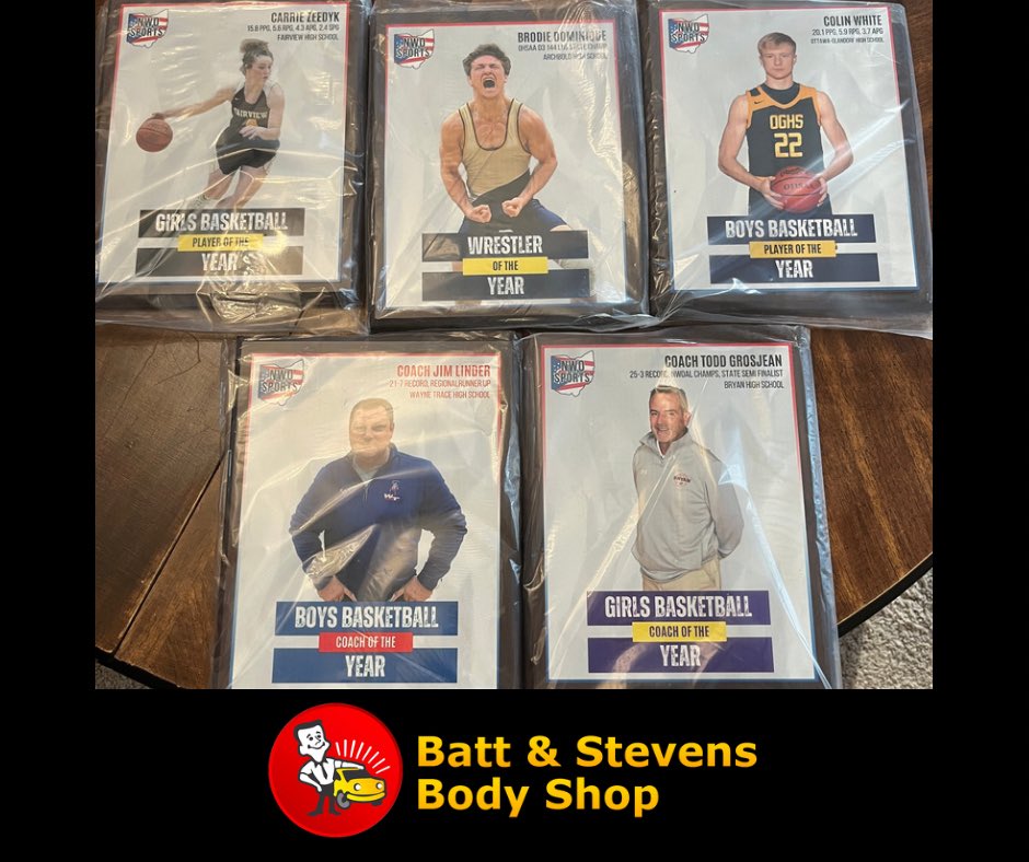 🏆Winter awards are in and will be shipped out soon! A special thanks to Batt &amp; Stevens Body Shop!

➡️If you would like to sponsor the spring awards reach out to me via social media or email at nwosports00@gmail.com ! We can also put your business name or logo on the awards!