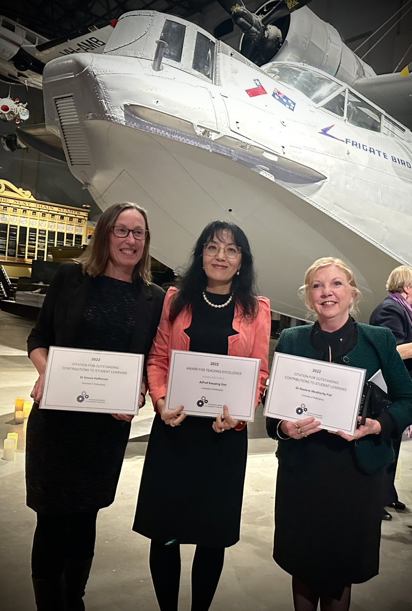 Under the wings of a plane, we celebrated those soaring high in learning &amp; teaching at the 2023 #AAUT Awards. Congratulations <a href="/UOW/">UOW</a> superstars Xiaoping, Emma &amp; Noelene for the well-deserved recognition of your incredible achievements! #ThisIsUOW <a href="/XiaopingGao23/">Xiaoping Gao</a> <a href="/ecoheff/">Dr Emma Heffernan (she/her)</a>