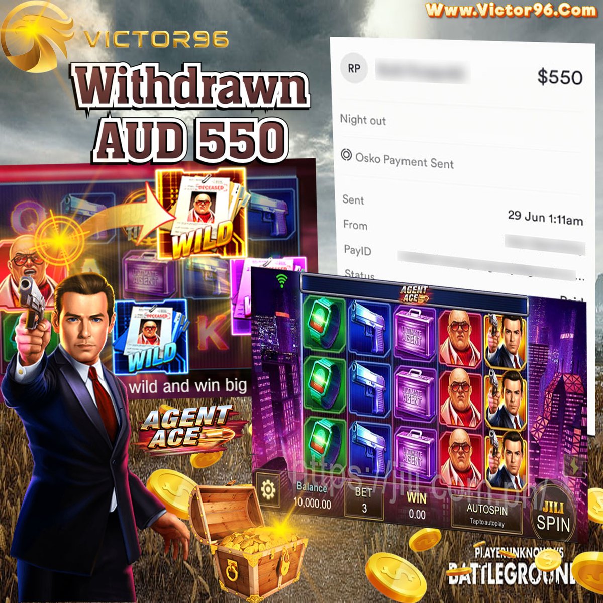 Congratulation to our VICTOR96 WINNER🤩✨  
🎰PLATFORM : JILI
🎰GAME :  AGENT ACE
💰DEPOSIT : AUD 50
💸WITHDRAW : AUD 550
🧧BET : 0.75
👉Register Link : victor96.com/RFWINVICTOR #Australia #Sydney #Perth #Melbourne #Brisbane #OnlineCasino #slotgames #AusOpen #auspol #Origin #tbt