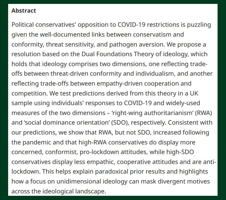 British Jnl Poli Sci (@bjpols) on Twitter photo #OpenAccess from our latest issue -
Dual Evolutionary Foundations of Political Ideology Predict Divergent Responses to #COVID19 - cup.org/3CLxmvs
- <a href="/Arkyfish/">Kyle Fischer</a>, <a href="/ProfAnanish/">ProfAnanish</a> & <a href="/DrQueue/">Quentin Atkinson</a> #OpenAccess from our latest issue -
Dual Evolutionary Foundations of Political Ideology Predict Divergent Responses to #COVID19 - cup.org/3CLxmvs
- <a href="/Arkyfish/">Kyle Fischer</a>, <a href="/ProfAnanish/">ProfAnanish</a> & <a href="/DrQueue/">Quentin Atkinson</a>