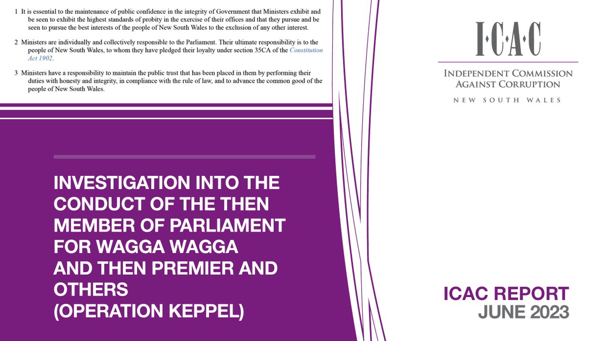 <a href="/nswicac/">NSW ICAC</a> has found that former NSW premier Gladys Berejiklian and former member of Parliament for Wagga Wagga, Daryl Maguire, have engaged in serious corrupt conduct. More details here: icac.nsw.gov.au/media-centre/m…