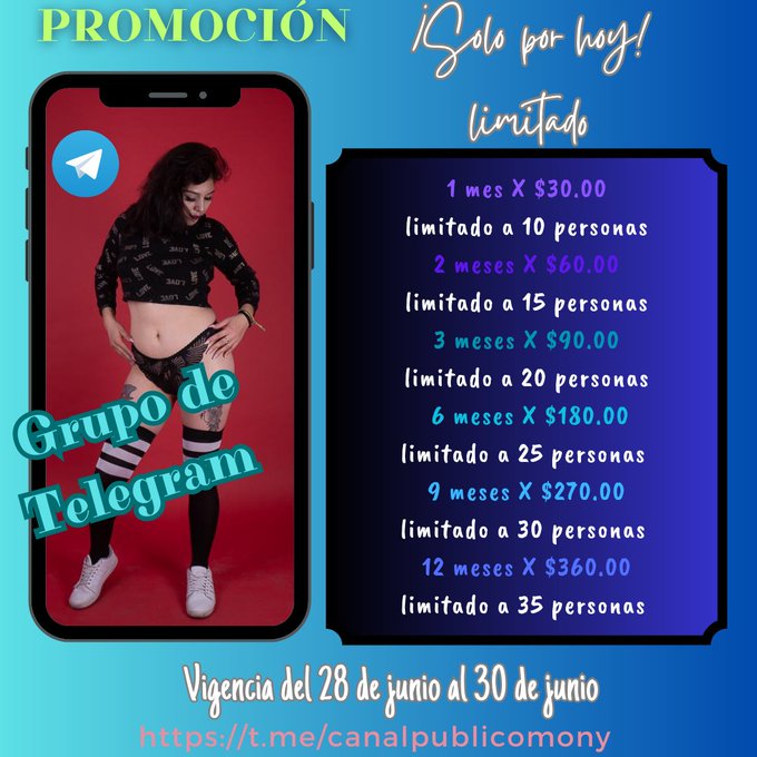 Como me estaban pidiendo mucho la promoci&oacute;n para grupo de Telegram aqu&iacute; est&aacute; de nuevo me pueden mandar<a href="/tag/promotion"class="tags"><span>#promotion</span></a><a href="/tag/tiempo"class="tags"><span>#tiempo</span></a><a href="/tag/limitedtimeoffer"class="tags"><span>#limitedtimeoffer</span></a><a href="/tag/grupo"class="tags"><span>#grupo</span></a>