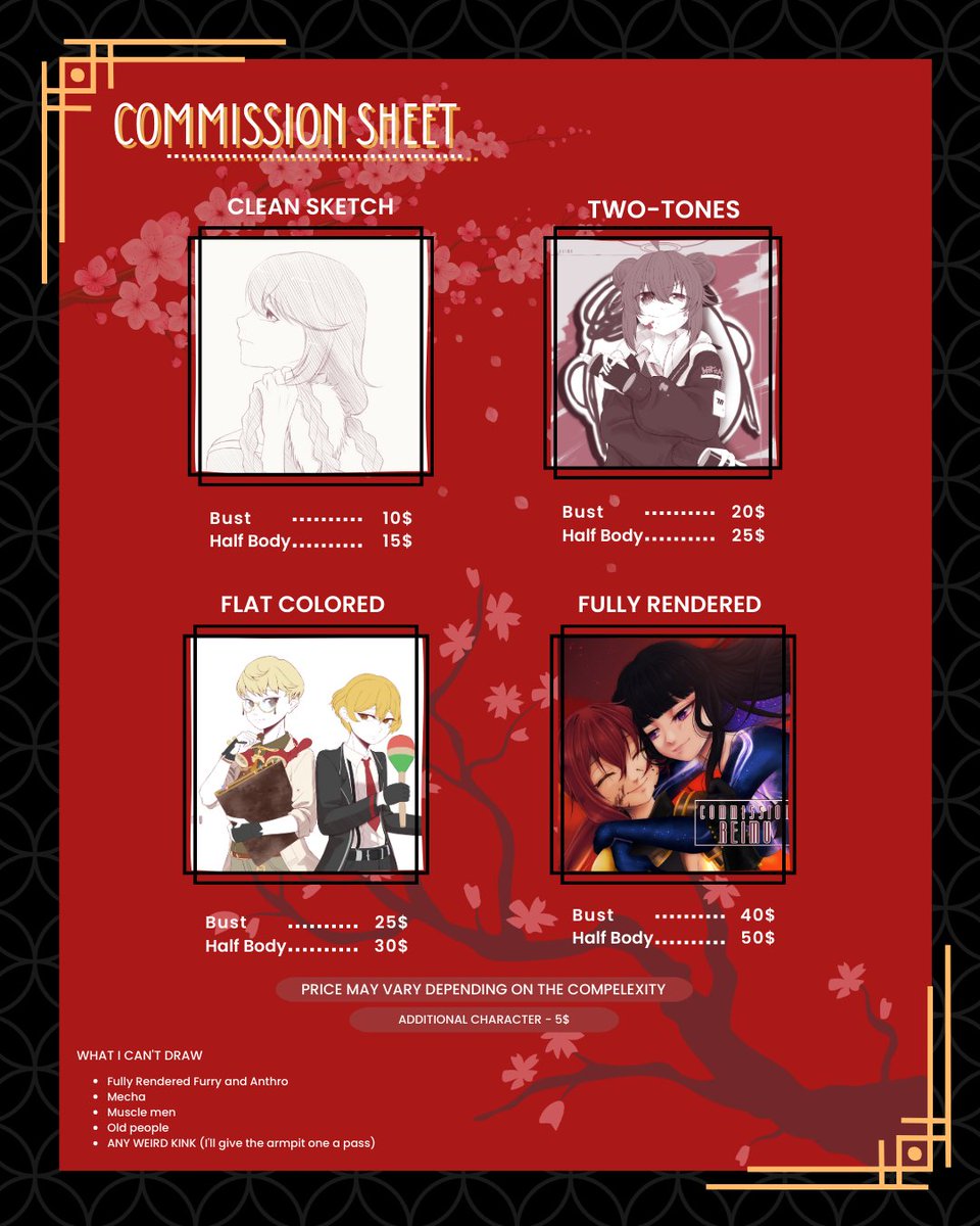 shrinesmaiden's tweet image. hello! im open for commissions, 3 more slots available! retweets are much appreciated!
More details at: shrinesmaiden.carrd.co
if interested and inquiries, just send a DM on discord, shrinesmaiden
#commissionsopen #opencommissions #commissionopen