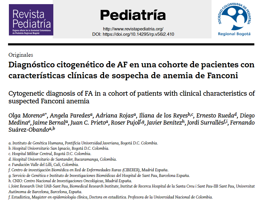 GeneticaPUJ's tweet photo. Publicaciones IGH: Diagnóstico citogenético de AF en una cohorte de pacientes con características clínicas de sospecha de anemia de Fanconi #OrgulloIGH Profesores IGH: O. Moreno, A. Paredes, A, Rojas, J. Bernal, F. Suárez-Obando  @MedicinaPUJ @PesquisaPUJ  https://t.co/j0aPmoQGeE https://t.co/tnZdMmlhJU