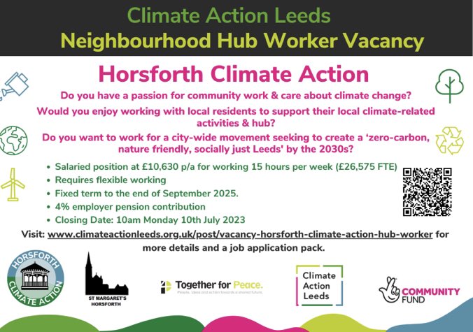 🚨 Job Opportunity🚨 could you be our Hub Worker? Please help us spread the word. Full details >> climateactionleeds.org.uk/post/vacancy-h… #horsforth