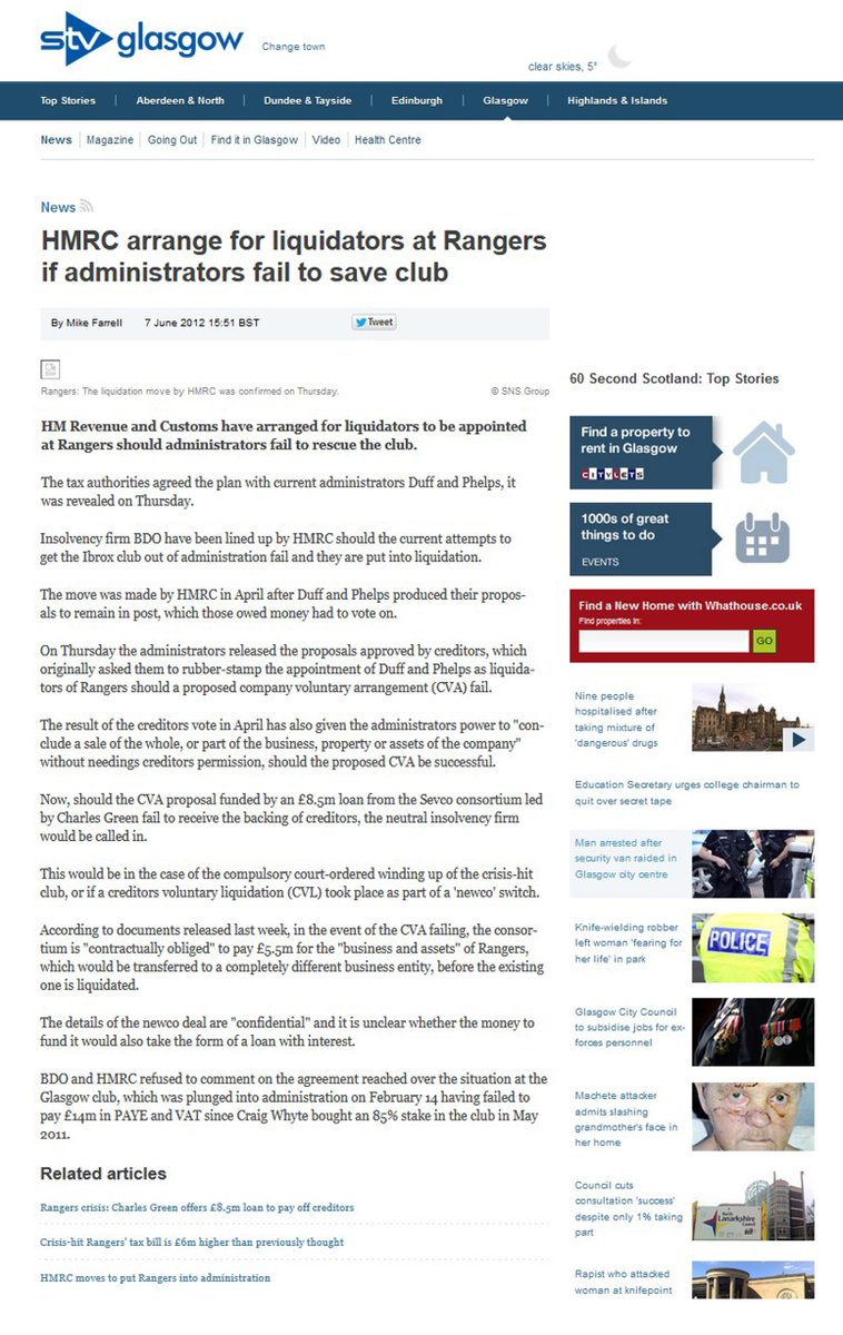 HMRC arrange or liquidators at rangers if Administrators fail to save club june 7, 2012