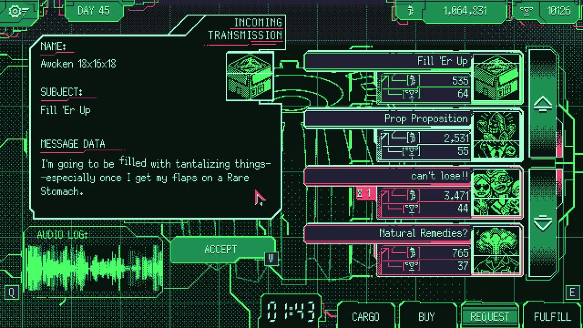 UnpackingALife's tweet photo. The OMEGA UPDATE from @StrangeScaffold's SPACE WARLORD ORGAN TRADING SIMULATOR is now live—and you may see a familiar looking storage device 👀📦 It's available on Steam &amp; Itch now: https://t.co/53oQTuZDIA https://t.co/QIx396c5hb
