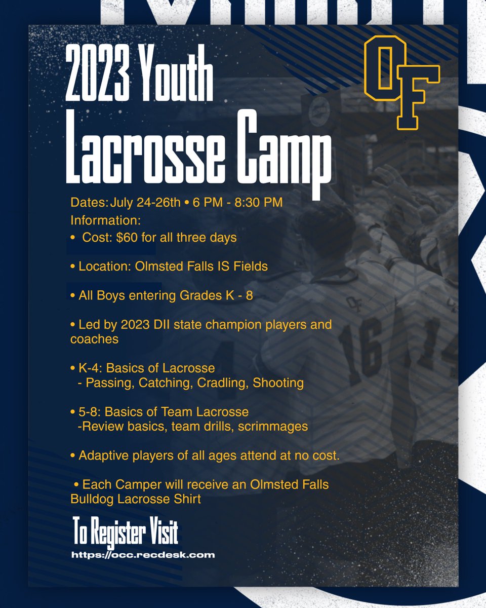 Back by popular demand! Come learn and improve at the great sport of lacrosse with the HS team! 
Registration: occ.recdesk.com/Community/Prog…