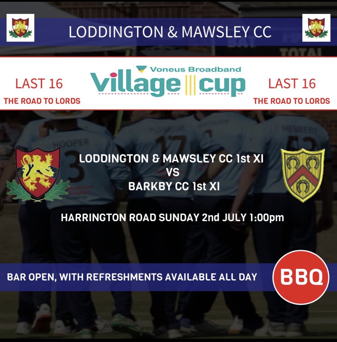 elusive place in the quarter finals and look to do Northamptonshire proud. 

Refreshments from The Grassy Wicket will be available throughout the day, what more could you want from a Sunday!?