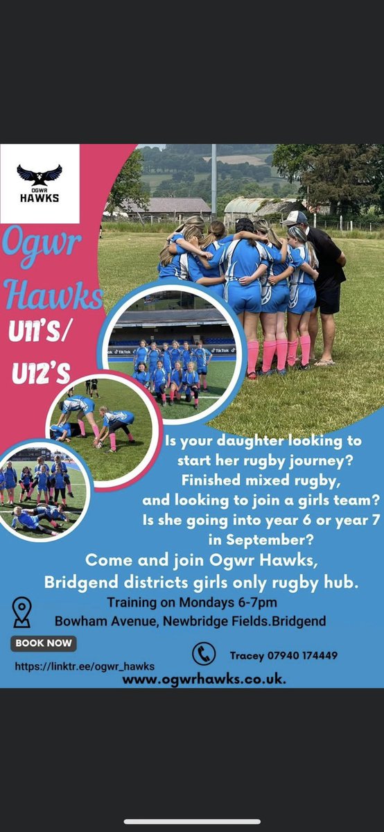 🏉 Ogwr Hawk, More than just rugby 🏉 We are looking for new girls to join our amazing girls only rugby hub in Bridgend. If you would like to join us please contact us for more info or a taster session.Groups u6-senior women! 🤩 ogwrhawks.co.uk linktr.ee/ogwr_hawks