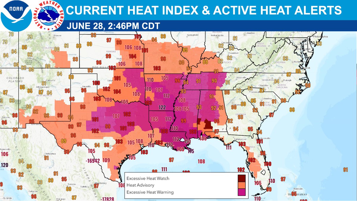 Dangerous heat persists for much of the southern US. Heat is the leading cause of weather-related fatalities each year. Take it seriously.

During a heat wave and stay indoors in air conditioning. Working outside today? Get #WaterRestShade! weather.gov/safety/heat