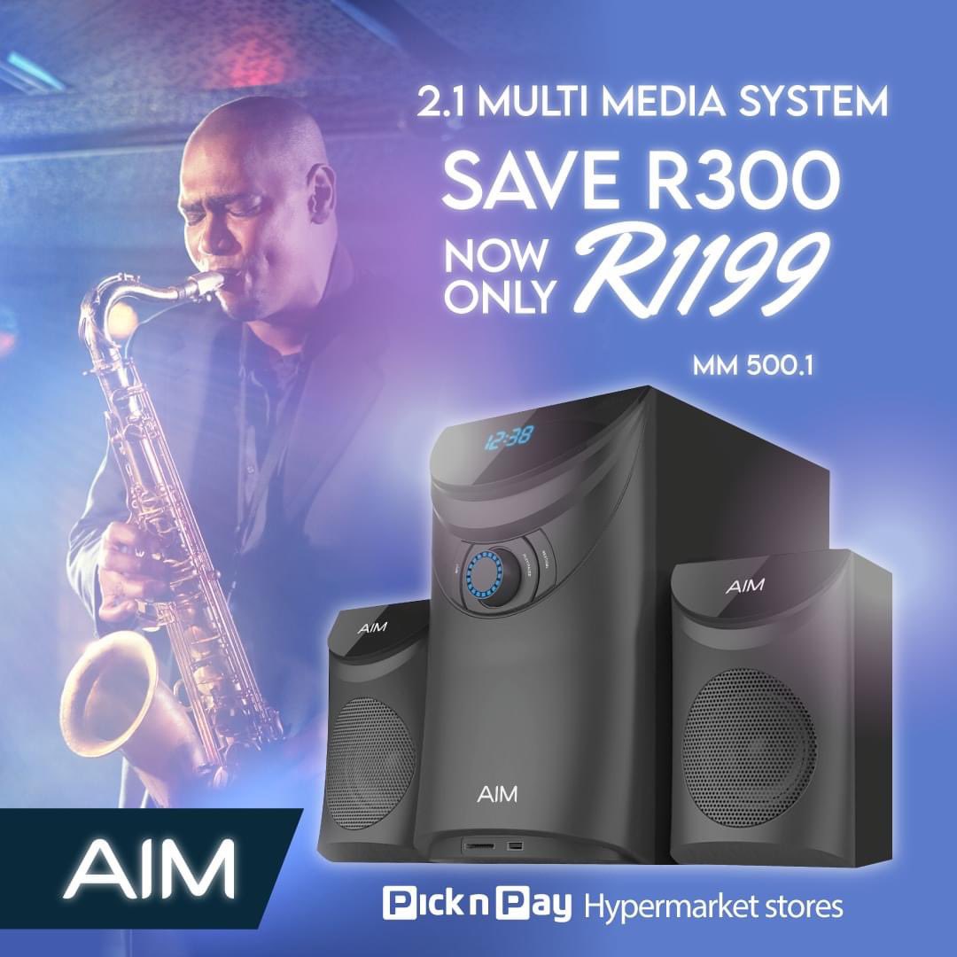 pnp_aim's tweet photo. For a limited time, get your hands on this incredible system for just R1199, saving you a fantastic R300! (Was R1499).

Elevate your music to new heights with the AIM 2.1 Multi Media System! 

Promotion valid from 21 June to 18 Aug 2023.
Rush to the nearest PnP Hypermarket https://t.co/vN4pycfP7D
