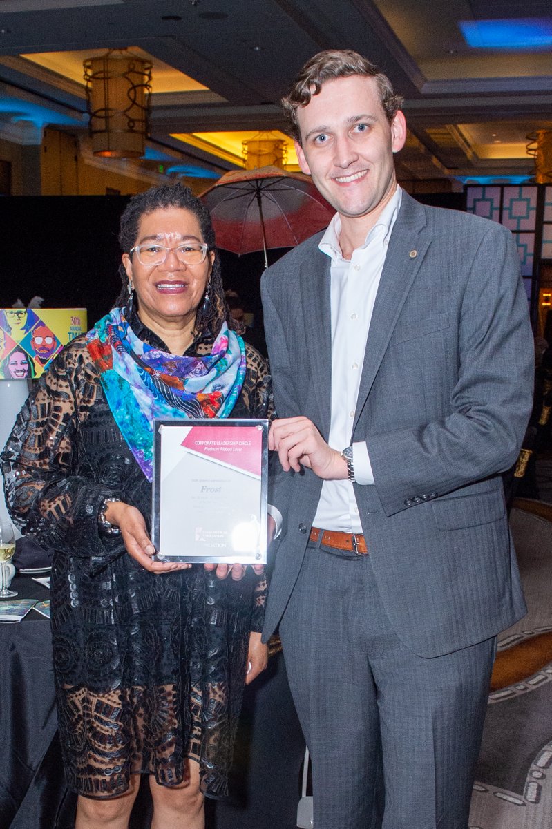 At the 2023 Gala last month, TMA Foundation President Carla Ortique, MD thanked <a href="/FrostBank/">Frost Bank</a> for more than 25 years of support that improves the health of all Texans. Accepting the TMAF Corporate Leadership Circle award is Jared McFadden, VP of Corporate Banking.