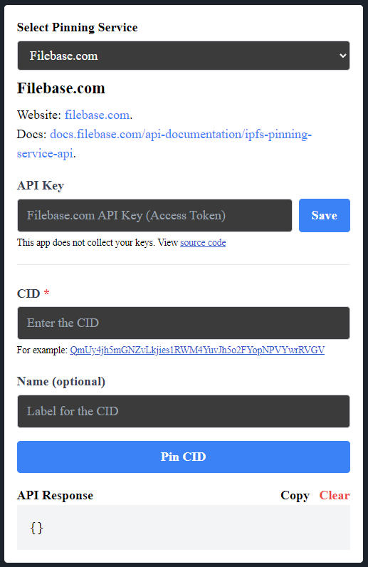 kienngo_'s tweet photo. Recently I built a small webapp so that I can conveniently pin IPFS CIDs to IPFS pinning services. It supports a dozen services atm. I'll try to include any service that has the pinning api.

Check it out 👀 https://t.co/qf0PUtGsLI

https://t.co/HG2PKUtaJn https://t.co/eCEkPz5L36