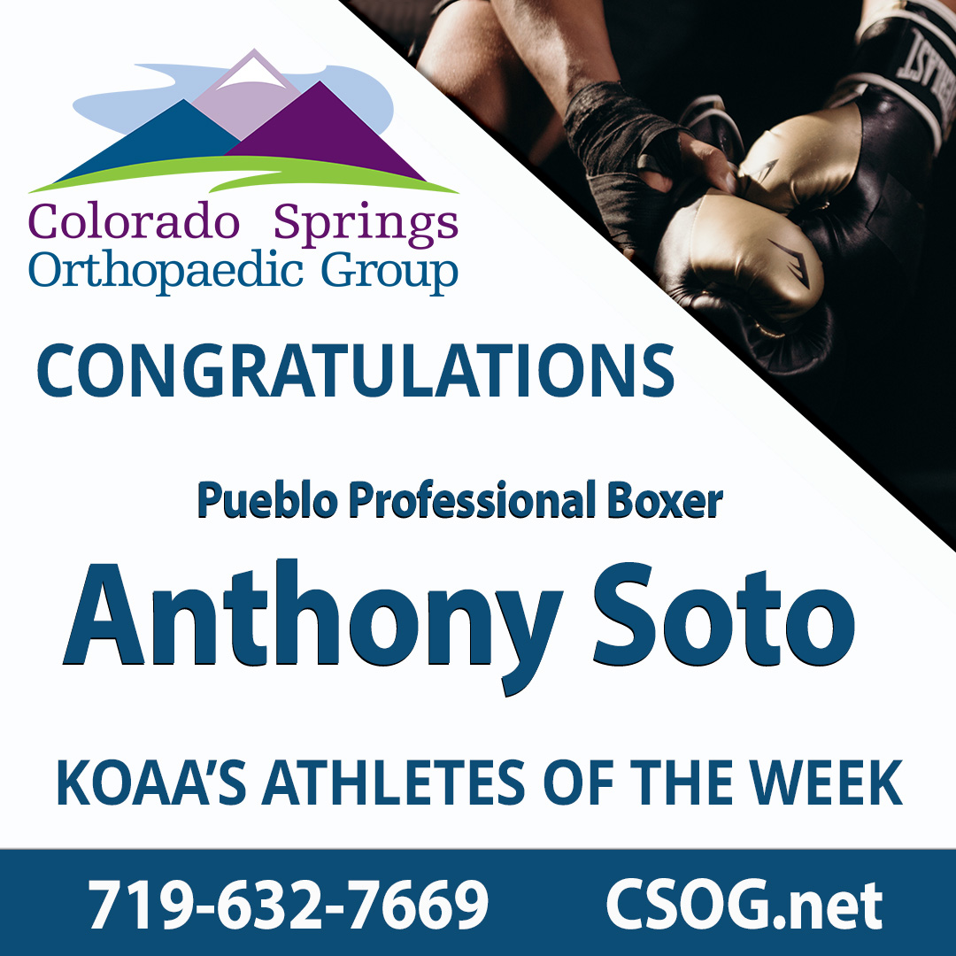 csorthopaedics's tweet image. Congratulations Pueblo Professional Boxer, Anthony Soto for earing this week's KOAA Athlete of the Week!

Follow the link below to watch Anthony's full interview with KOAA:
koaa.com/sports/athlete…

#Athleteoftheweek #KOAA #boxing