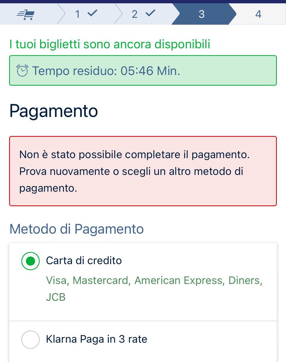 DelfinaAB's tweet photo. @tswiftita_ ciao! Sapete che tipo di pagamento si potrà utilizzare per acquistare i biglietti? Sul sito di TicketOne compare PayPal ma ho fatto finta di acquistare biglietti per Lana del Rey e solo sono disponibili Klarna e Carta di Credito… https://t.co/flp4hgA8L6