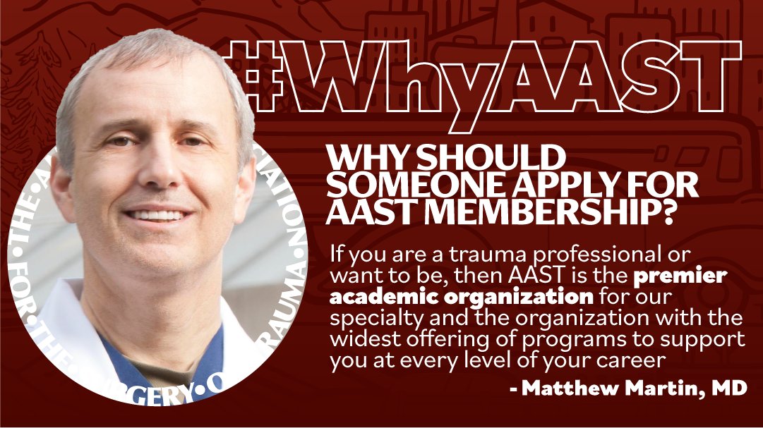 #WhyAAST

🗓️ Three days remaining! 

This is your final chance to become a member of AAST this year. Don't miss out on the exclusive benefits & opportunities. Apply today & join the ranks of leading trauma surgeons @docmartin22 

aast.org/membership/joi… #TraumaSurg #SurgTwitter