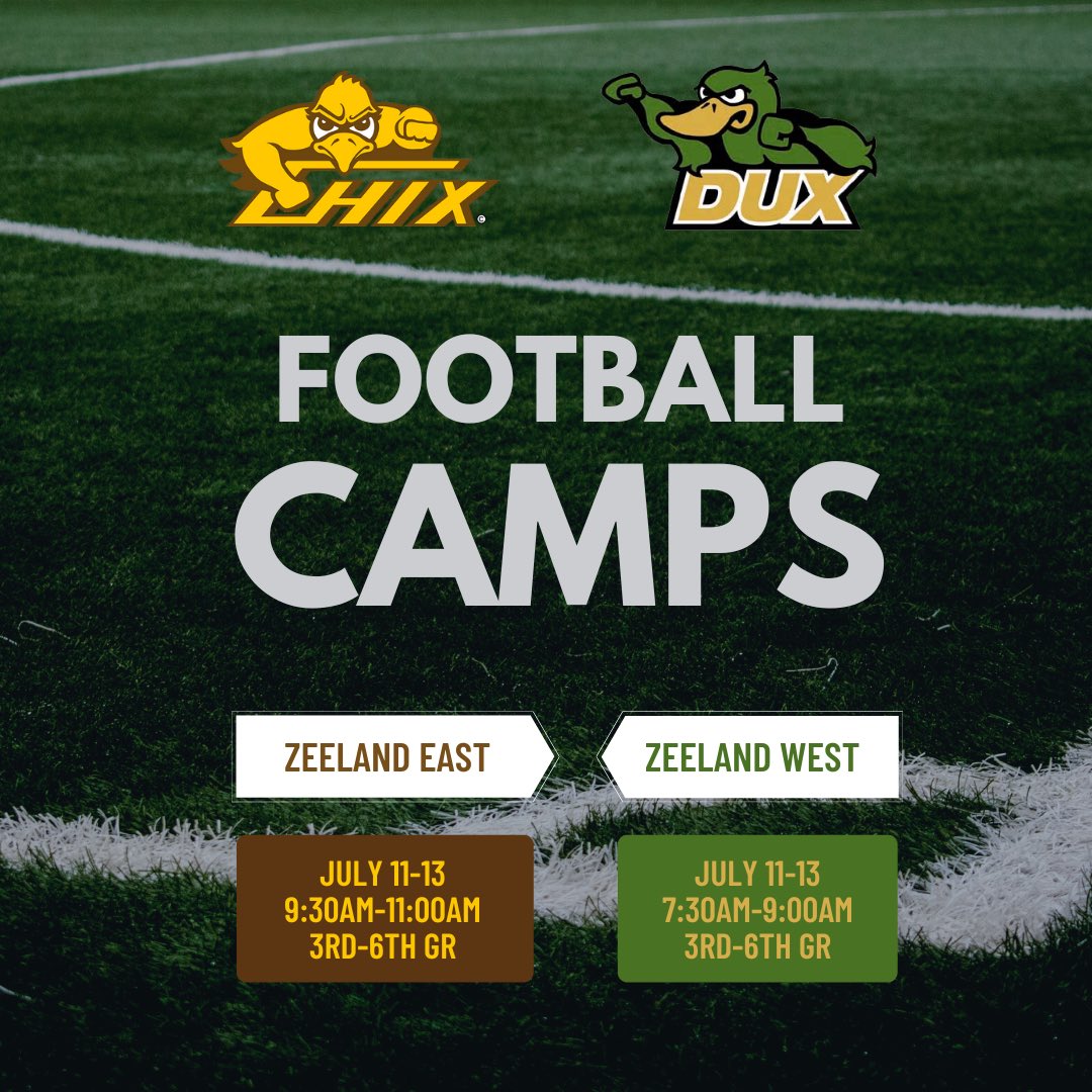 Join us to learn the fundamentals and skills of football for future ZE & ZW football players! Campers will learn proper football technique and have an opportunity to participate in organized scrimmages! Helmets are not allowed 🐤 🏈 🦆 

SIGN UP ➡️ recreation.zps.org/z-recreation/y…