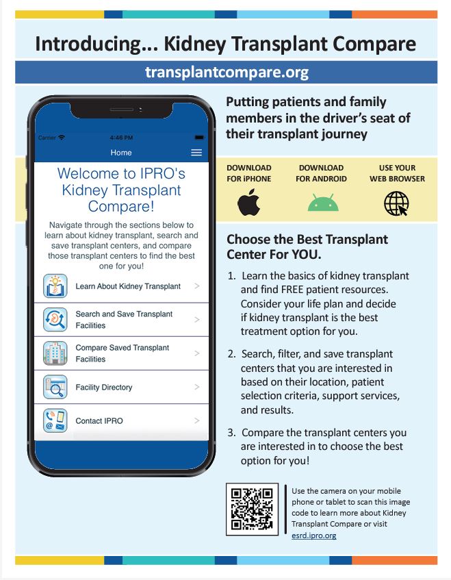 Have you downloaded IPROs NEW patient-facing mobile application, Kidney Transplant Compare? 

Check out esrd.ipro.org/kidney-transpl… to to access more information, provider and patient flyers, and our 3-part demo series!