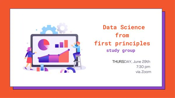 Join us TOMORROW for a monthly Data Science from first principles study group meeting: meetup.com/pythonswfl/eve…. Stop by to ask questions, share your successes, or just to say hi. #DSfromfirstprinciples