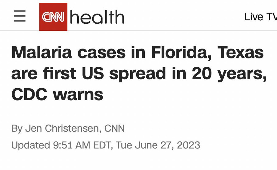 1) La società Bill Gates ha rilasciato miliardi di zanzare in Florida e Texas. 
2) Malaria ora in Florida e Texas per la prima volta in 20 anni.
 3) Bill Gates ha un vaccino contro la malaria quasi pronto.