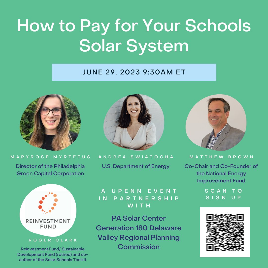 PhillyGreenCap's tweet photo. Join PGCC's Executive Director, Maryrose Myrtetus, the Philadelphia Solar Energy Association and PHENND Sustainability to learn how to make your solar dreams a reality!
Scan the QR code or click this link to register: https://t.co/VW1sL3fldb https://t.co/oyDTun5Ebz