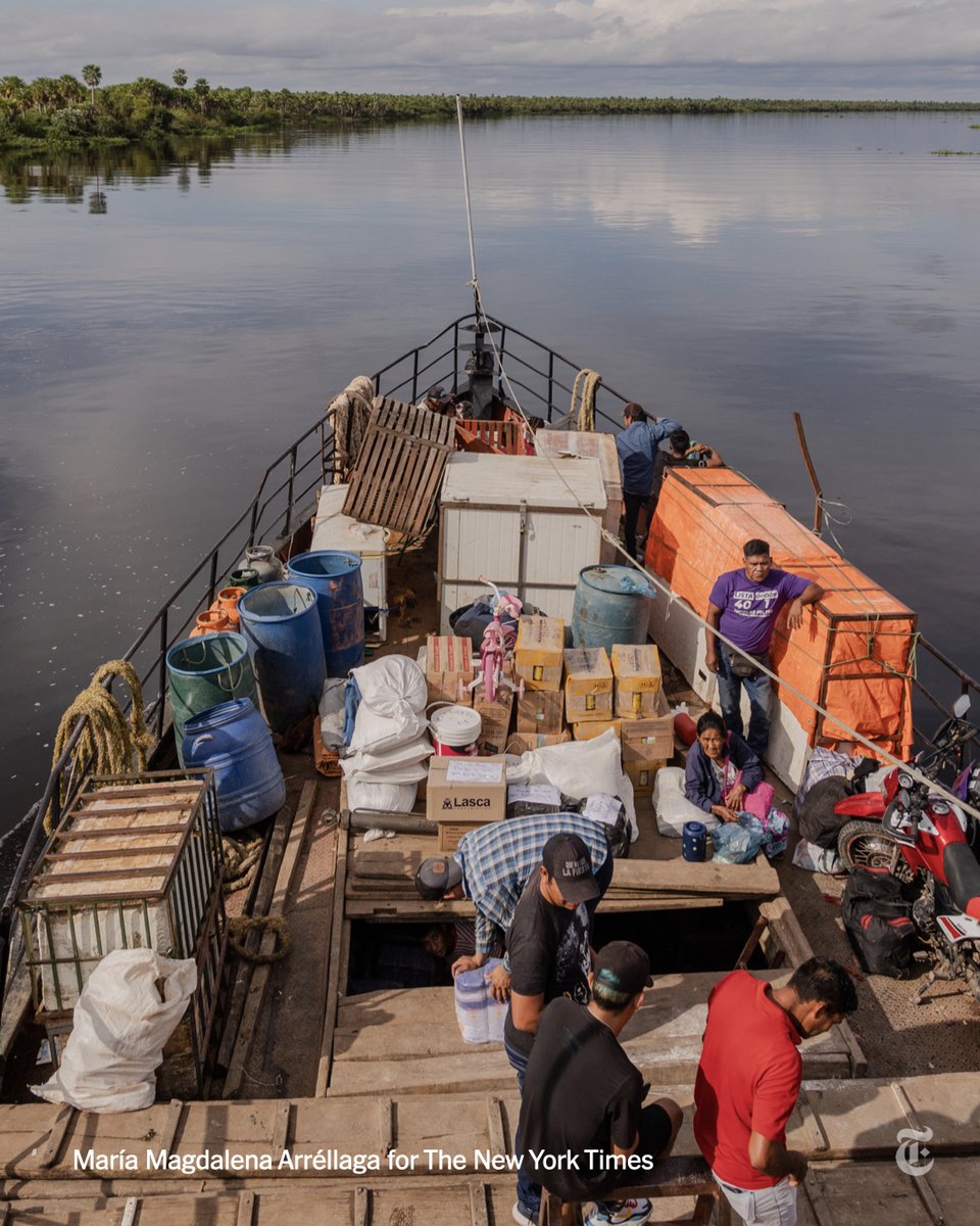 nytimes's tweet photo. The Aquidaban has traveled 500 miles up and down the Paraguay River, delivering everything from dirt bikes to newborns, as the only ferry in one of South America’s most remote stretches for 44 years. But it may soon disappear as new roads are paved. https://t.co/edXxKjMrce https://t.co/M19vzTkRrQ
