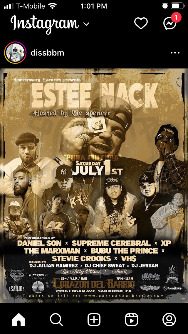 Hosted by my Clientele <a href="/VicSpencer/">The King of Living.</a> 

1 July 2023 in San Diego California 

Should be a real one for the books with performances from <a href="/EsteeNack/">ANAXIMANDER 🛫🇩🇴</a> <a href="/DISSBBM/">DANIEL SON</a> <a href="/BugzyNino/">Supreme Cerebral</a> #VHS <a href="/DJJULIANRAMIREZ/">DJ Julian Ramirez</a> and <a href="/JersanNFT/">Jersan_SoundChainNFT</a>