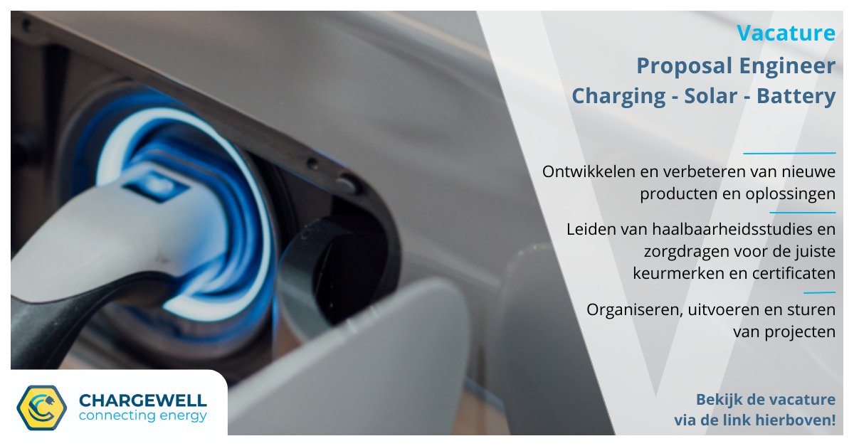 _Voltys's tweet image. Vacature Proposal Engineer | Charging - Solar - Battery bij Chargewell in Amsterdam. Meewerken aan het ontwikkelen van duurzame, circulaire producten en oplossingen waarmee je een fundamentele bijdrage levert aan de energietransitie?

✉️ jasper@voltys.nl
📱+31651205817