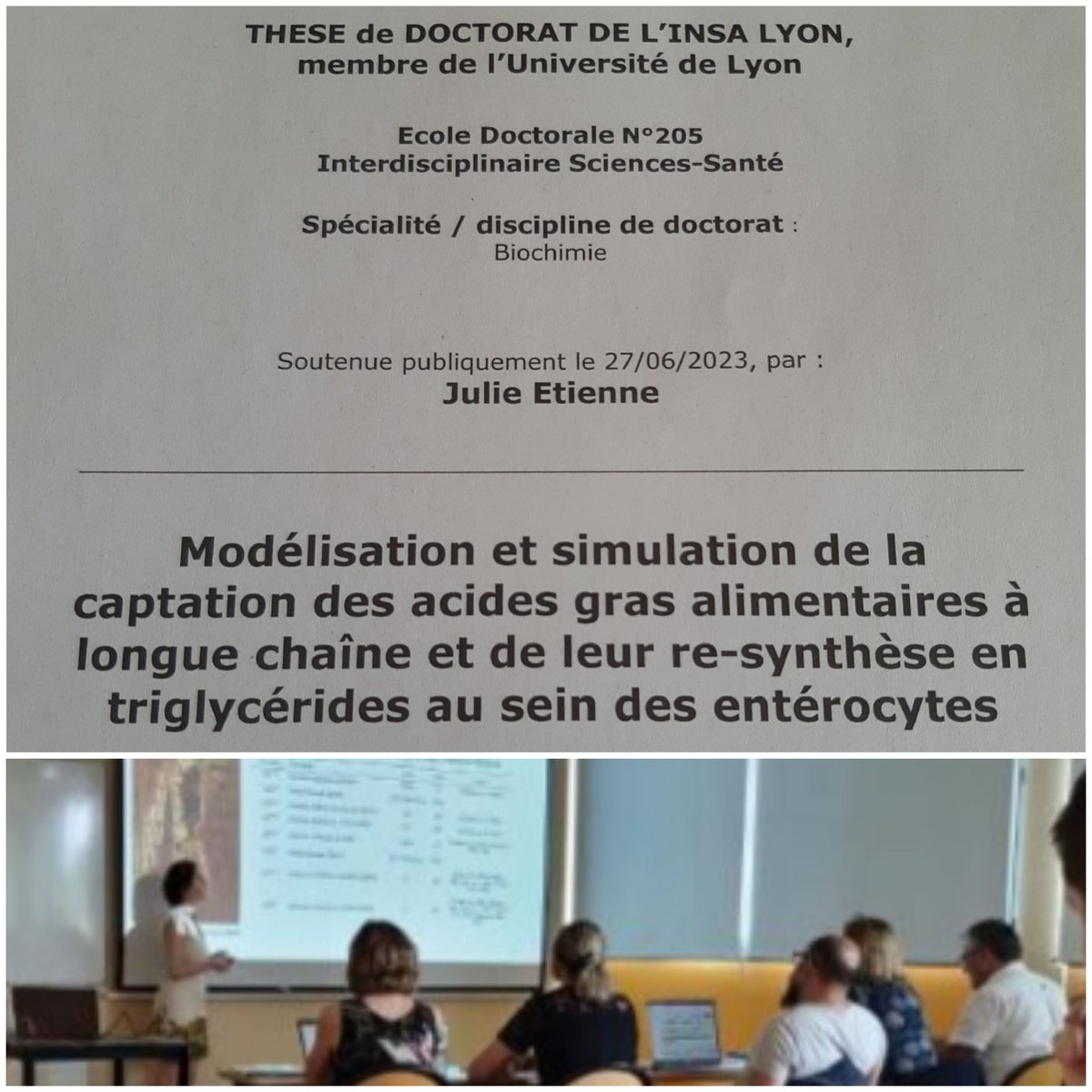 Michalski_MCaroline (@michalski_mc) on Twitter photo 👩🎓Julie Etienne a brillamment soutenu hier sa thèse sur la modélisation mécanistique de l'absorption des acides gras que j'ai eu le plaisir de codiriger avec Carole Knibbe👏😀! Thèse fondatrice <a href="/CarMeN_lab_Lyon/">Laboratoire CarMeN</a>-<a href="/Inria/">Inria</a>, vers un jumeau numérique! <a href="/Inserm/">Inserm</a> <a href="/INRAE_Lyon_Gre/">INRAE Lyon-Grenoble Auvergne-Rhône-Alpes</a> <a href="/insadelyon/">INSA Lyon</a> 👩🎓Julie Etienne a brillamment soutenu hier sa thèse sur la modélisation mécanistique de l'absorption des acides gras que j'ai eu le plaisir de codiriger avec Carole Knibbe👏😀! Thèse fondatrice <a href="/CarMeN_lab_Lyon/">Laboratoire CarMeN</a>-<a href="/Inria/">Inria</a>, vers un jumeau numérique! <a href="/Inserm/">Inserm</a> <a href="/INRAE_Lyon_Gre/">INRAE Lyon-Grenoble Auvergne-Rhône-Alpes</a> <a href="/insadelyon/">INSA Lyon</a>