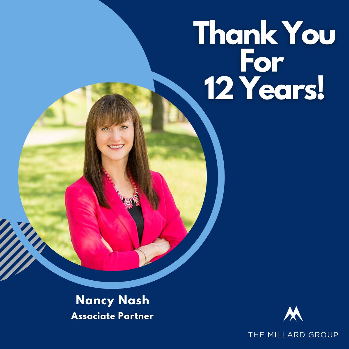 Millard_Group's tweet photo. Associate Partner Nancy Nash celebrates 12 years of dedication and outstanding contributions with TMG this week. Her commitment to exceptional expertise and genuine care for our clients and candidates have been instrumental in our success. Thank you, Nancy! https://t.co/ThhHh19eKP